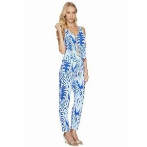 Lilly Pulitzer Paulina Pineapple Jumpsuit Sleeveless Blue Womens Size S